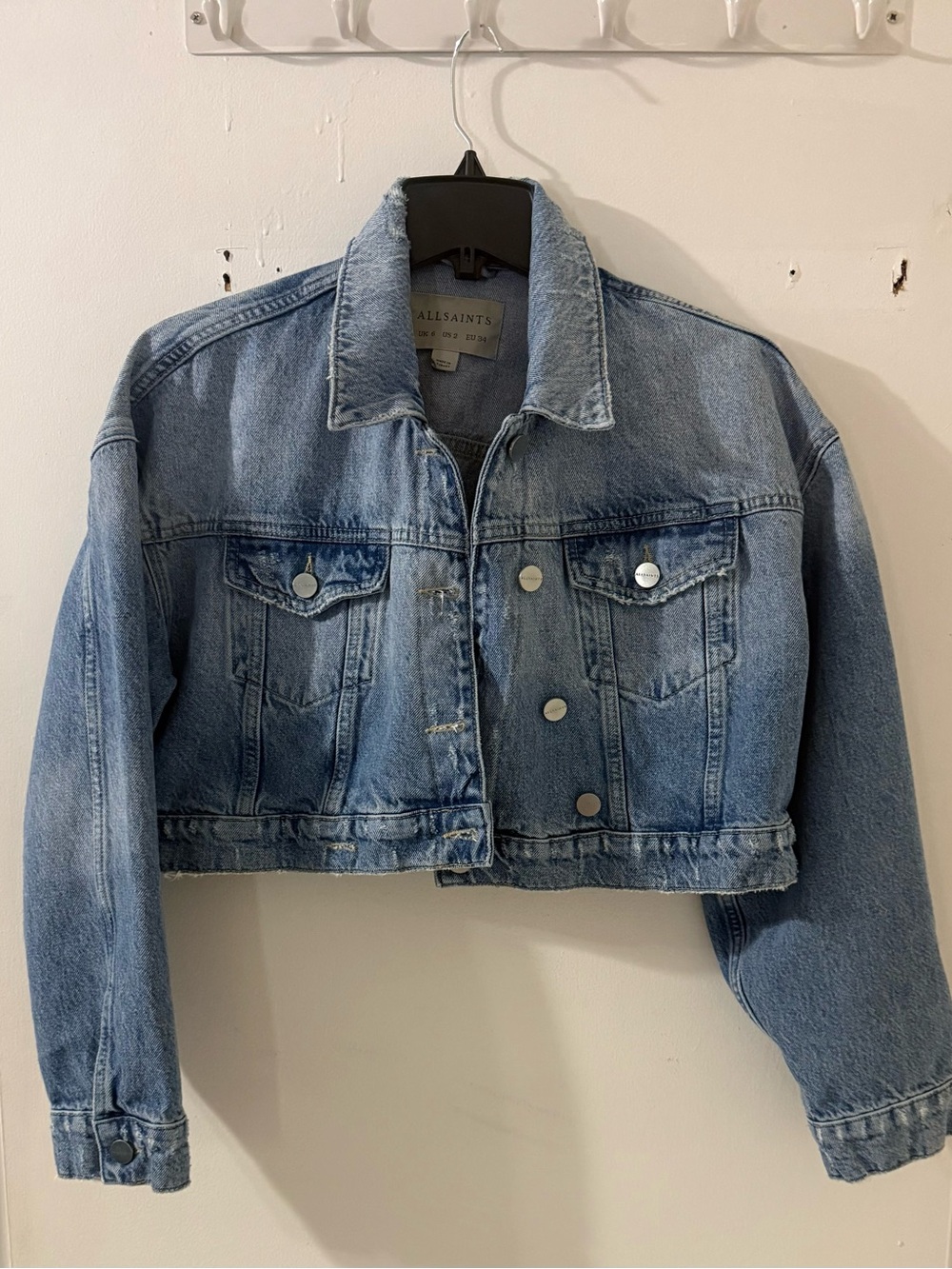 All Saints Light Wash Cropped Denim Jacket
